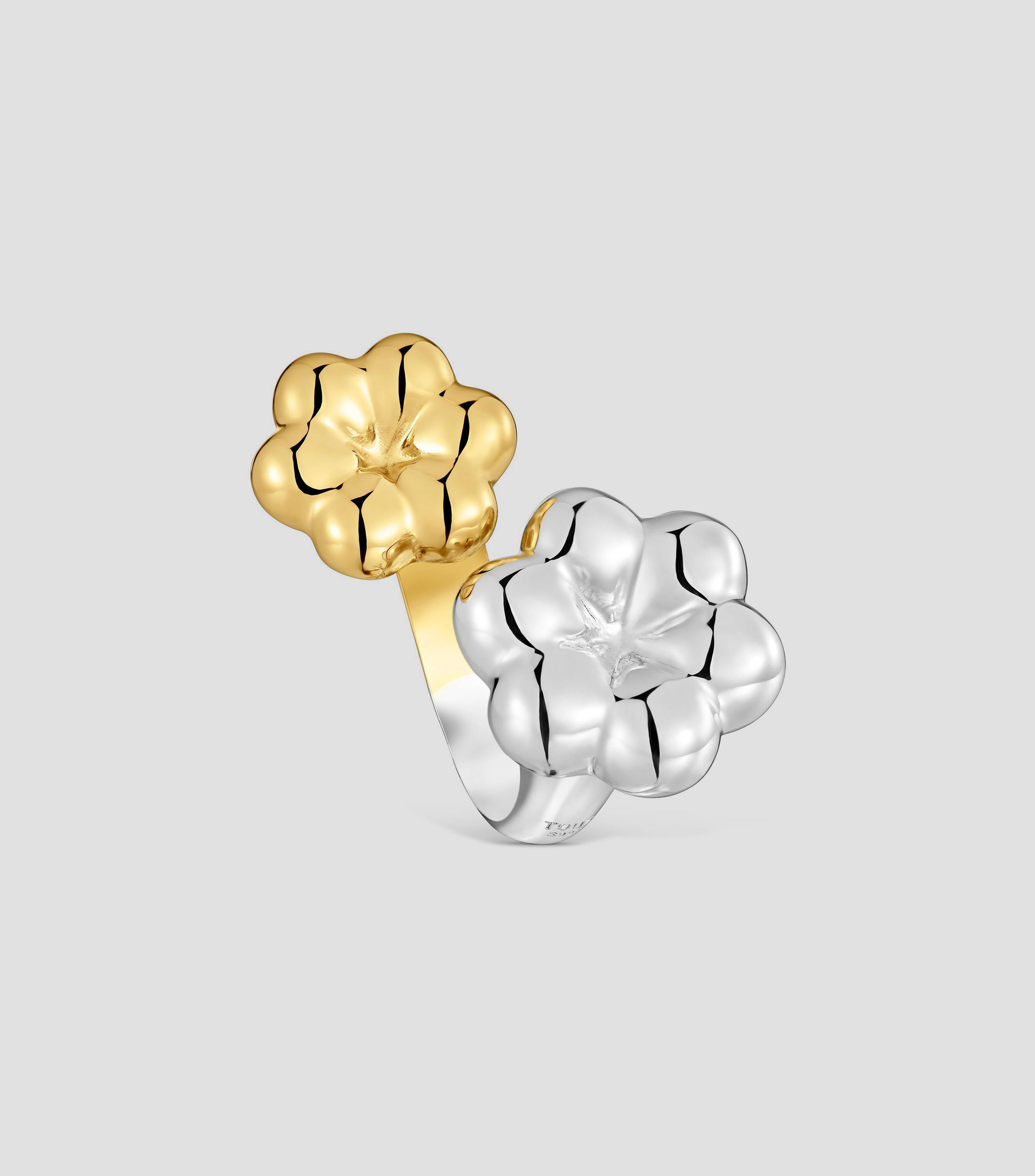 Anillo Abierto en Plata con motivo doble flor Mujer